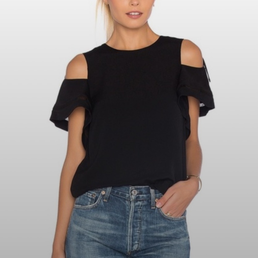 Rebecca Taylor Open Cold Shoulder Top in Black